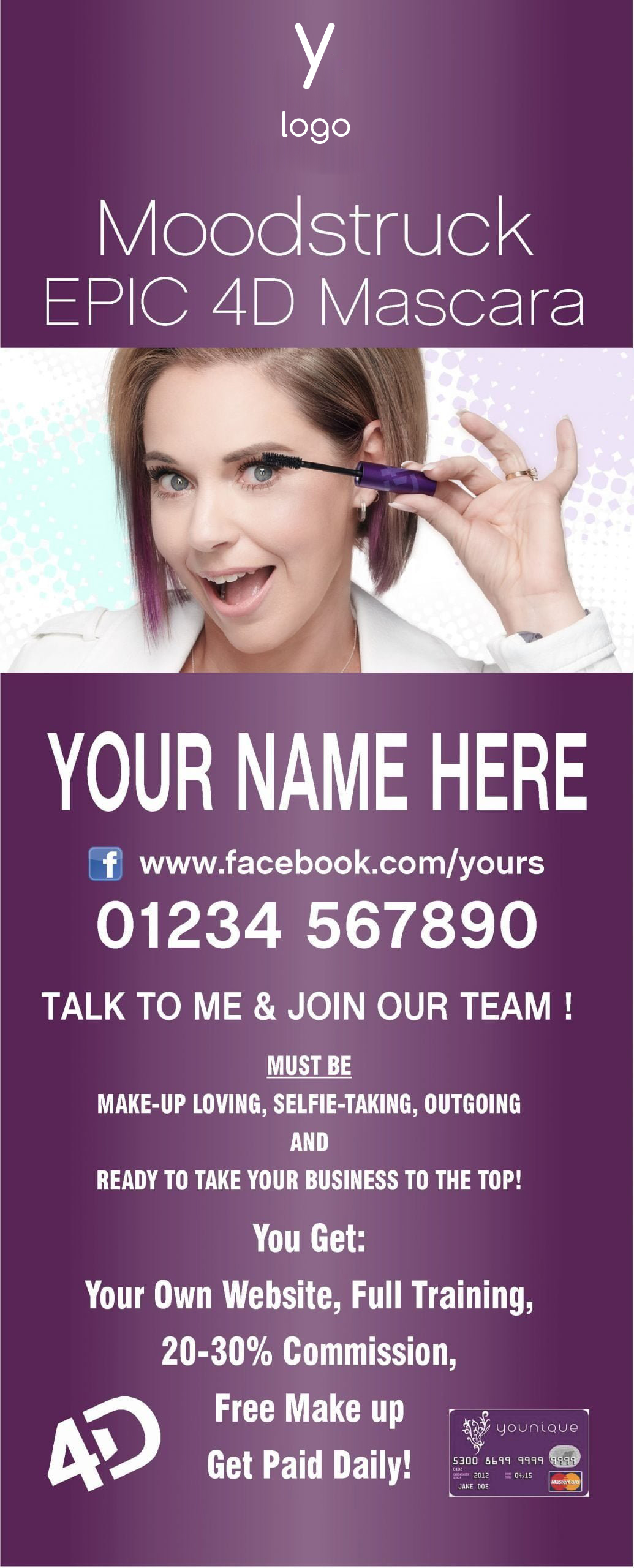 Younique Roller Banner (EPIC 4D) Personalise to your own wording.