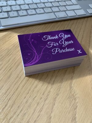 Thank You Cards x 50 cards on Purple Matt Laminated 400gsm Premium Finish